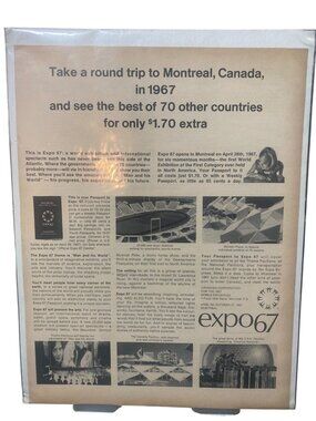 Expo 67 Montreal Canada 1967 Round Trip Poster Advertisement With Historical Det